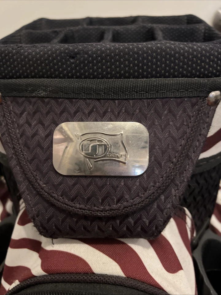 Carro de golf RJ con estampado de cebra de 14 ranuras bolsa de golf enfriador marrón súper limpio con cubierta de lluvia Foto 3 de 4