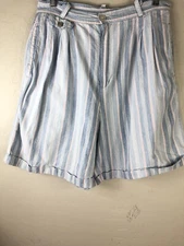 Vintage Gitano Womens 16 Striped Shorts Cotton Light Blue Mom Shorts