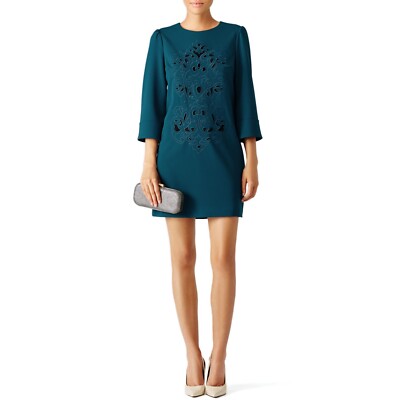 NWT Womens Size 6 Cynthia Steffe Dark Teal Green Anya Embroidered Shift  Dress | eBay