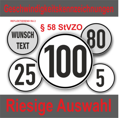 Geschwindigkeitsschild, 20cm nach § 58 StVZO, XX km/h, Folie, reflektierend, Alu