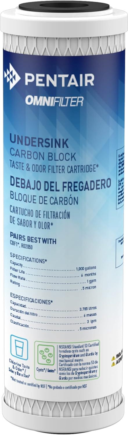 Pentair OMNIFilter CB1 Carbon Water Filter, 10-Inch, Under Sink Carbon Block Rep