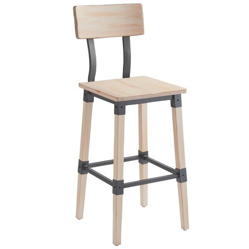 2 PACK Industrial Style Rustic White Wash Wood Restaurant Dining Barstool - Picture 5 of 9