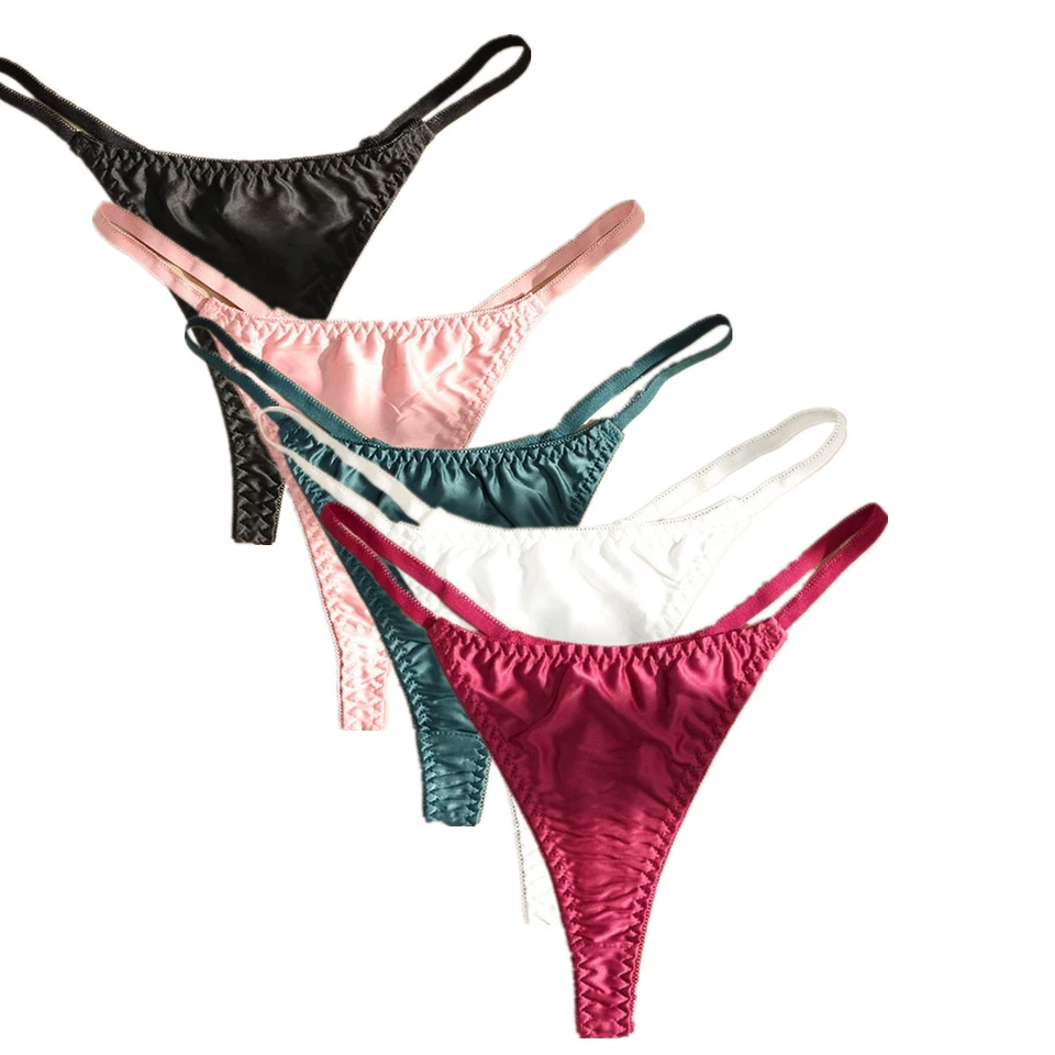 Lote de 5 piezas de tangas de satén sexy para mujer bragas ropa interior tanga sedosa, S M L XL 2X Foto 2 de 4