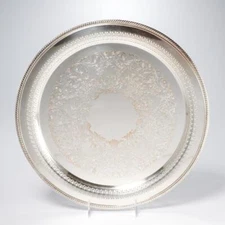 W M Rogers Pierced Etched Floral Round Serving Tray Salver 15"di Barbara Walters
