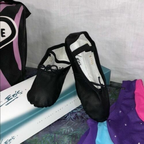 SAOLA Nuove ciabatte da ballo LEO'S Protege nere in pelle suola intera taglia RAGAZZA larghe 8