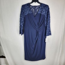 Alex Evenings Womens 20W Navy Sequin Lace 3/4 Sleeve Formal Knee Length Dress