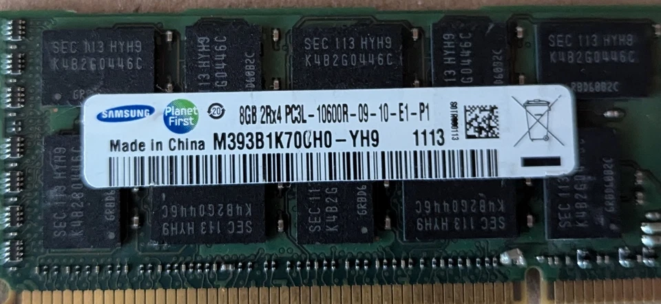 LOT 3 SAMSUNG M393B1K70CH0-YH9 8GB 2RX4 PC3L-10600R DDR3 MEMORY RAM ZZ6-4(38) - Image 3 of 3