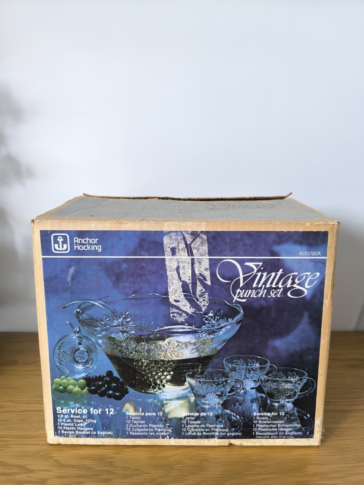 Service à punch Anchor Hocking original en cristal de verre pour collectionneurs