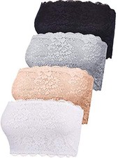 Boao 4 Pieces Women Lace Bandeau Bra Tube Medium, Black, White, Nude, Gray