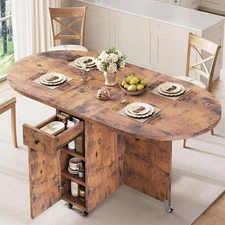 Folding Dining Table for 4 Kitchen Dining Room Dinnertable with Storage Drawer