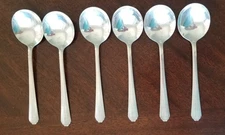 Lot of 6 Round Soup Spoons 6 7/8" National Silver Moderne Sectional 1940