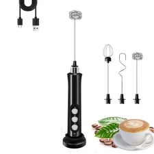 Rechargeable Milk Frother Handheld with 3 Detachable Stainless Steel Whisks, ...