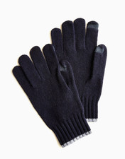 NWT J.Crew Men's Tipped Knit Lambswool Gloves Navy Blue Gray One Size