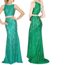 Mac Duggal sleeveless two piece #62412 formal lace dress Emerald green Sz 10 New