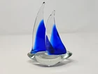 Vintage Murano Glass Style Blown Art Glass Sailboat Paperweight Decorative Piece