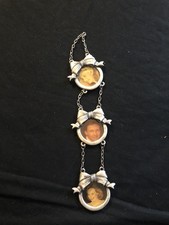 VTG Set 3 Mini Silver Tone Jeweled Enamel Connected Hanging Picture Frames