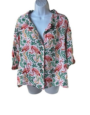 Printfresh Flamingo Pink Viscose Short Sleeve Pajama TOP Size 1X
