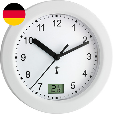 TFA Dostmann Analoge Badezimmer Uhr Funk, 60.3501, Mit Digitaler Temperaturanzei