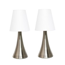 Simple Designs LT2014-WHT-2PK Valencia Brushed Nickel Mini Touch Table Lamps ...