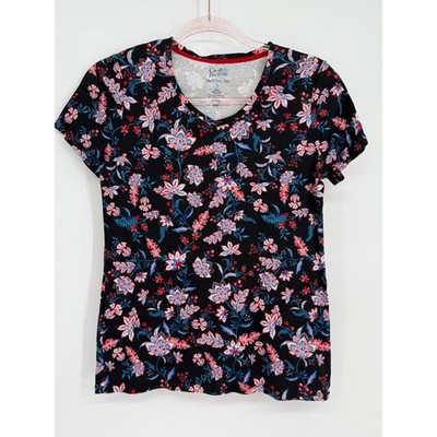 Croft & Barrow Womens V-Neck Short Sleeve Floral Paisley Cotton T-Shirt Sz S