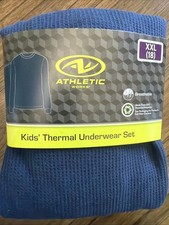 New Boys Athletic Works Thermal Long Underwear Set Top  Bottom Blue Size 2XL