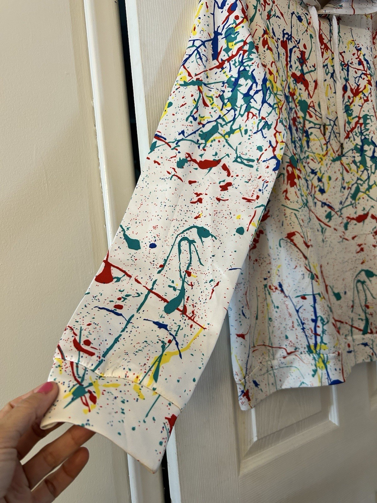 White With Multicolor Paint Splash Pattern Hoodie… - image 4