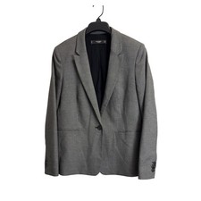 Mango Basics Grey Micro Pattern Single Button Blazer Jacket Womens Size 6 US
