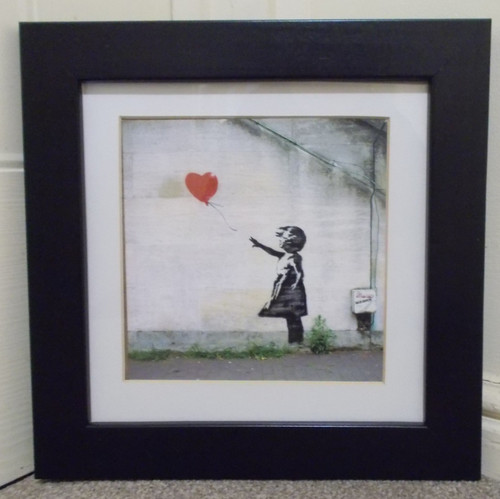 Banksy, Girl with Balloon Print. Framed Mounted Print 10" x 10"
