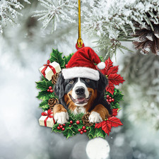 Personalized Bernese Mountain Dog Christmas Wreath Ornament, Dog Lover Ornament