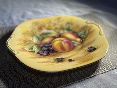 *New* Aynsley Orchard Gold Square Handled Cake Plate England Bone China w/tag