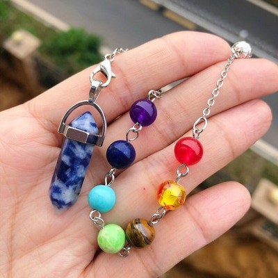 10pcs Natural Sodalite Stone Gemstone 7 Chakra Pendulum Reiki Healing Amulet #fv