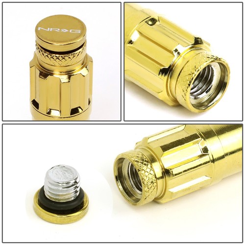 20X NRG GOLD M12X1.25 STEEL CLOSE END SPLINE DRIVE LUG NUTS W/DUST CAP COVER+KEY - Picture 3 of 5