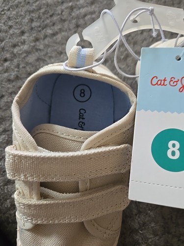 Baby Kleinkind Canvas Schuhe Größe 8 beige Klettverschluss Riemen Turnschuhe leicht - Bild 2 von 5