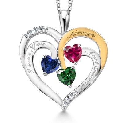 1.60 Ct Blue Created Sapphire Red Created Ruby Rhodium Plated Pendant with Chain