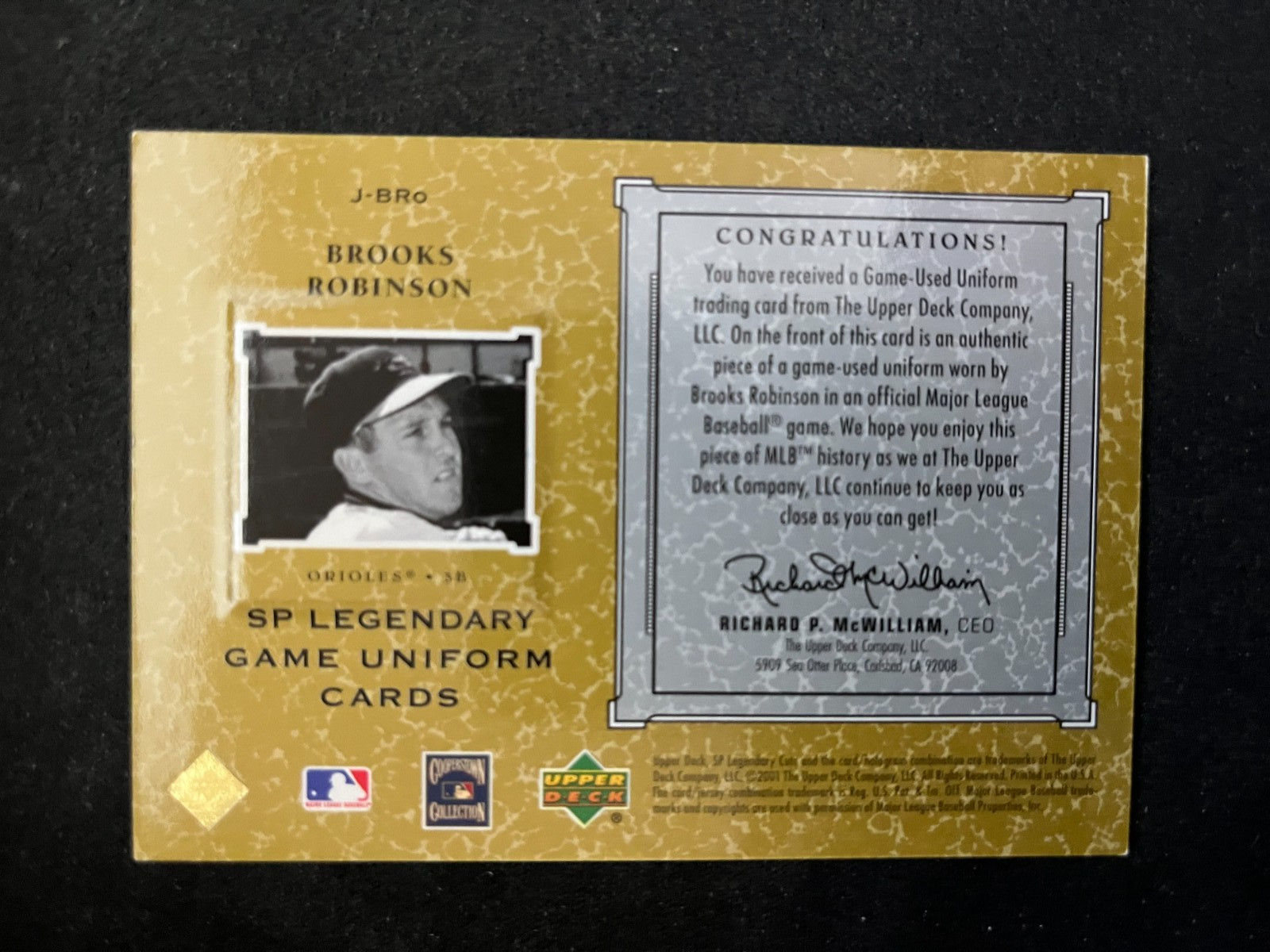 2001 SP Legendary Cuts Uniform Card #J-BRO Brooks Robinson Baltimore Orioles thumbnail 2