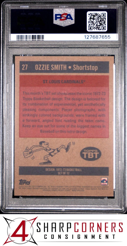 2022 TOPPS THROWBACK THURSDAY #27 OZZIE SMITH HOF POP 3 PSA 10 - Image 2 of 3