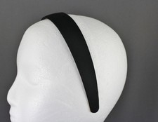 Black classic style basic satin fabric covered headband hair band 1 1/8" wide