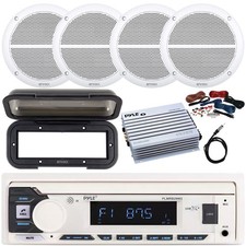 Pyle White Stereo USB Player Receiver with cover, 4x 6.5" 90W Max Speakers, Amp