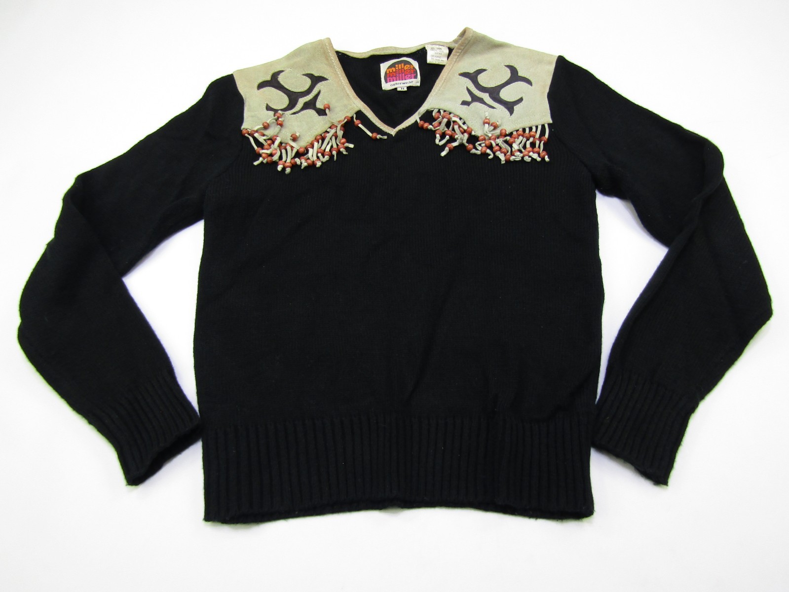 VTG Miller Outerwear Sweater Womens Medium Beaded Fringe Boho Suede Western