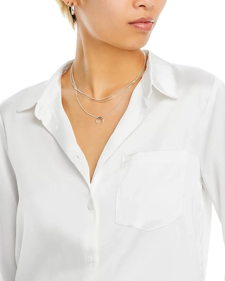 Blusa Aqua L13010 para mujer blanca satinada con botones delanteros talla XS Foto 2 de 4