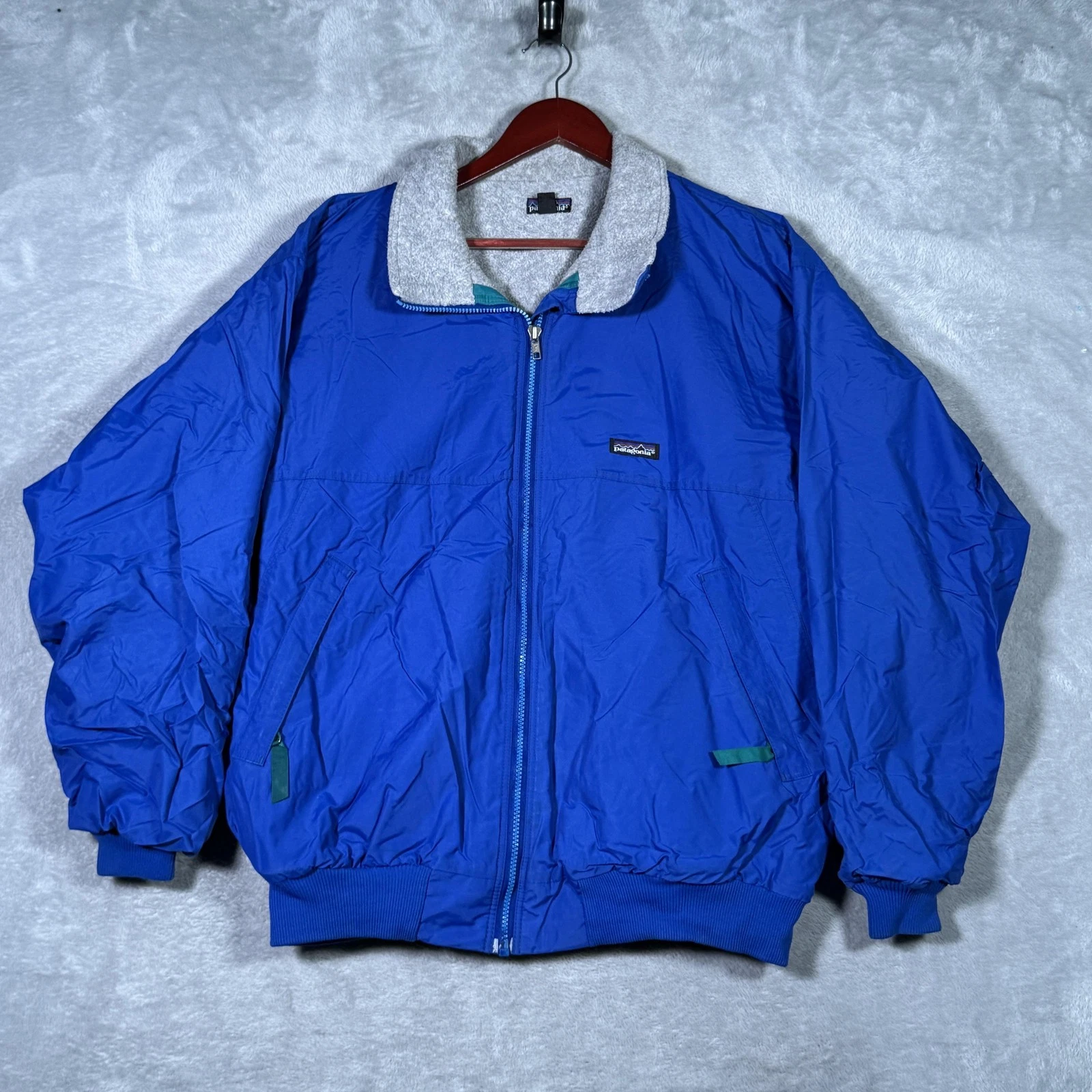 Vintage Patagonia Jacket Mens XL Blue Fleece Lined Shelled Synchilla USA *FLAWS