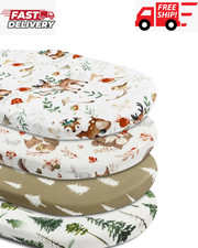 4 Pack Bassinet Sheets Woodland Forest Animals Wood Neutral Unisex Fitted Bab...