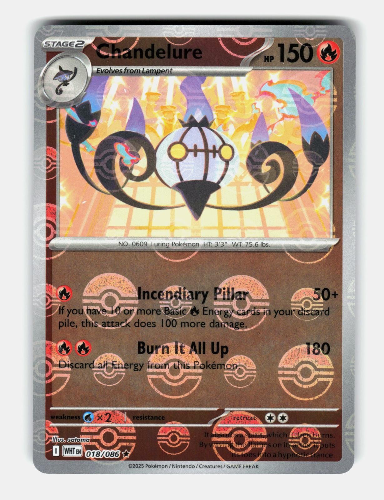 Chandelure (Poke Ball Pattern) 018/086 Holo Rare White Flare Pokemon Near Mint