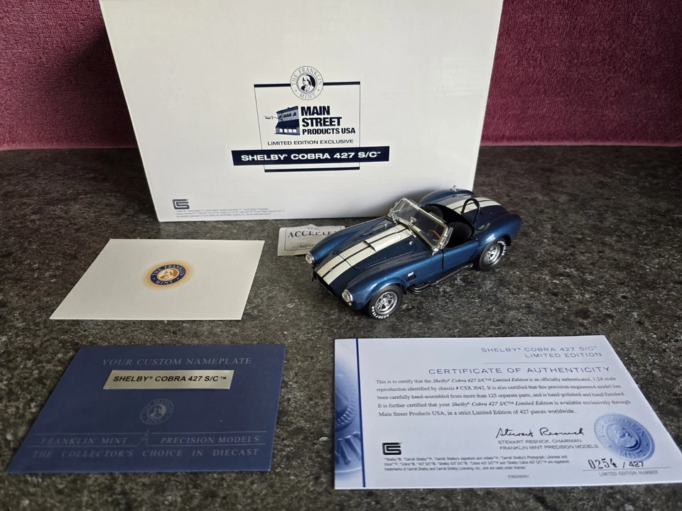 Franklin Mint 1966 Shelby Cobra 427 S/C "Main Street Productions" LE of 427 RARE - Image 3 of 4