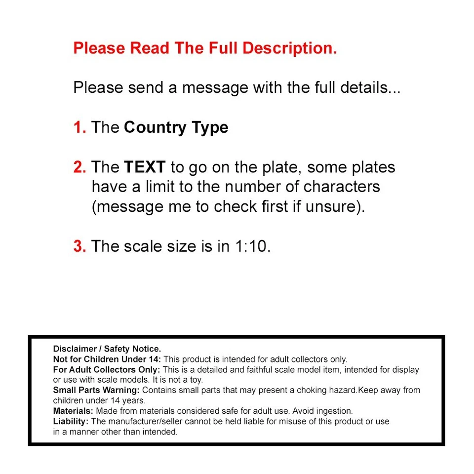 1:10 Scale RC CAR International Mini Plastic Number License Plates Pair Touring - Image 2 of 4