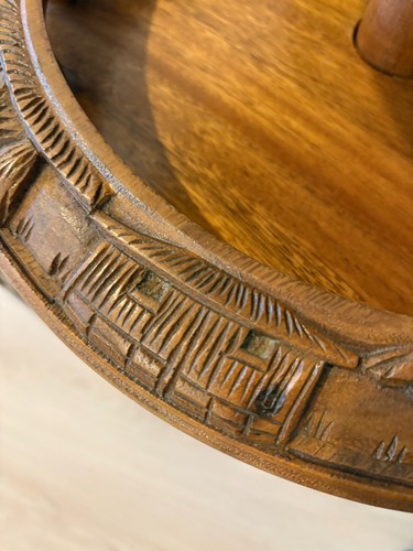 Vintage Hand-Carved Monkey Pod 3-Tier Serving Lazy Susan - Picture 5 of 9