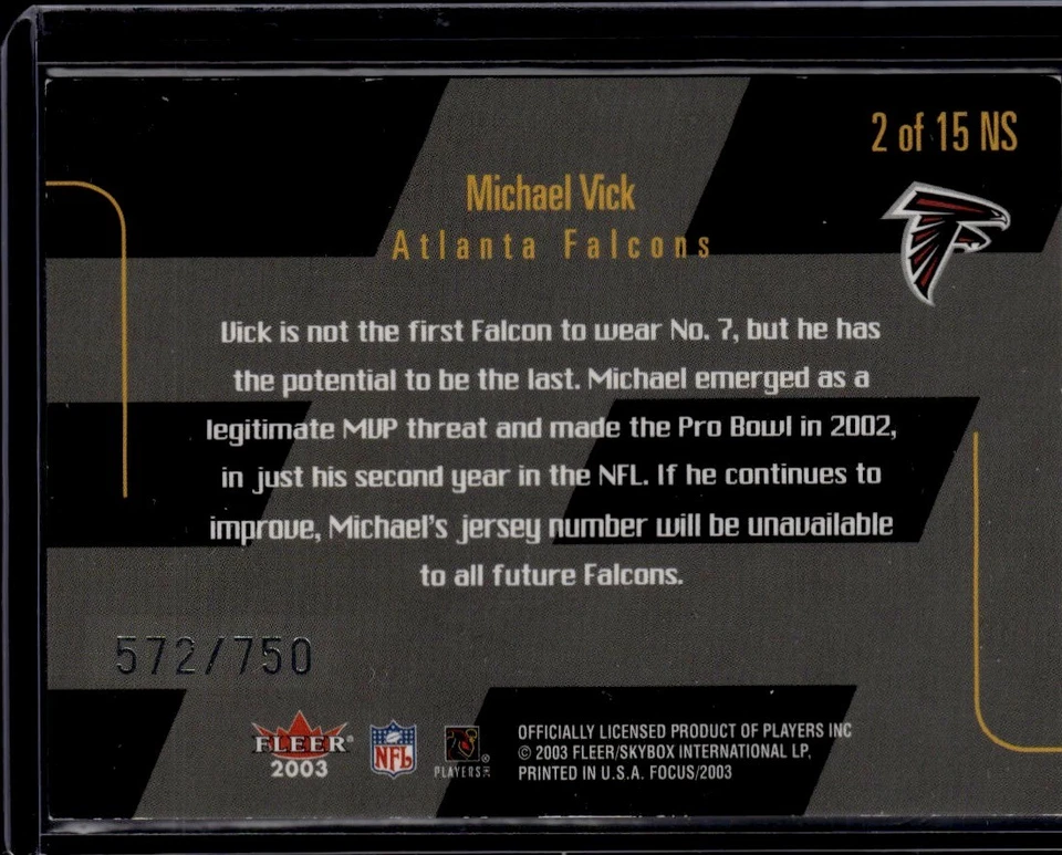 2003 Fleer Focus NFL Shirtified #2 NS Michael Vick Atlanta Falcons /750 - Image 2 of 2