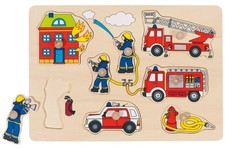 goki 57907 Steckpuzzle "Feuerwehr" Setzpuzzle Holz