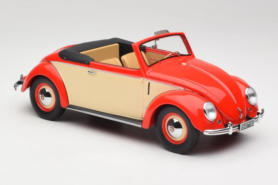 107054231 VW Volkswagen Beetle Convertible Hebmuller Red & Cream Minichamps - Immagine 4 di 4