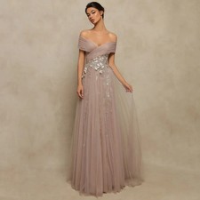 Elegant Prom Dresses Long Off the Shoulder V Neck A Line Evening Gowns for Women